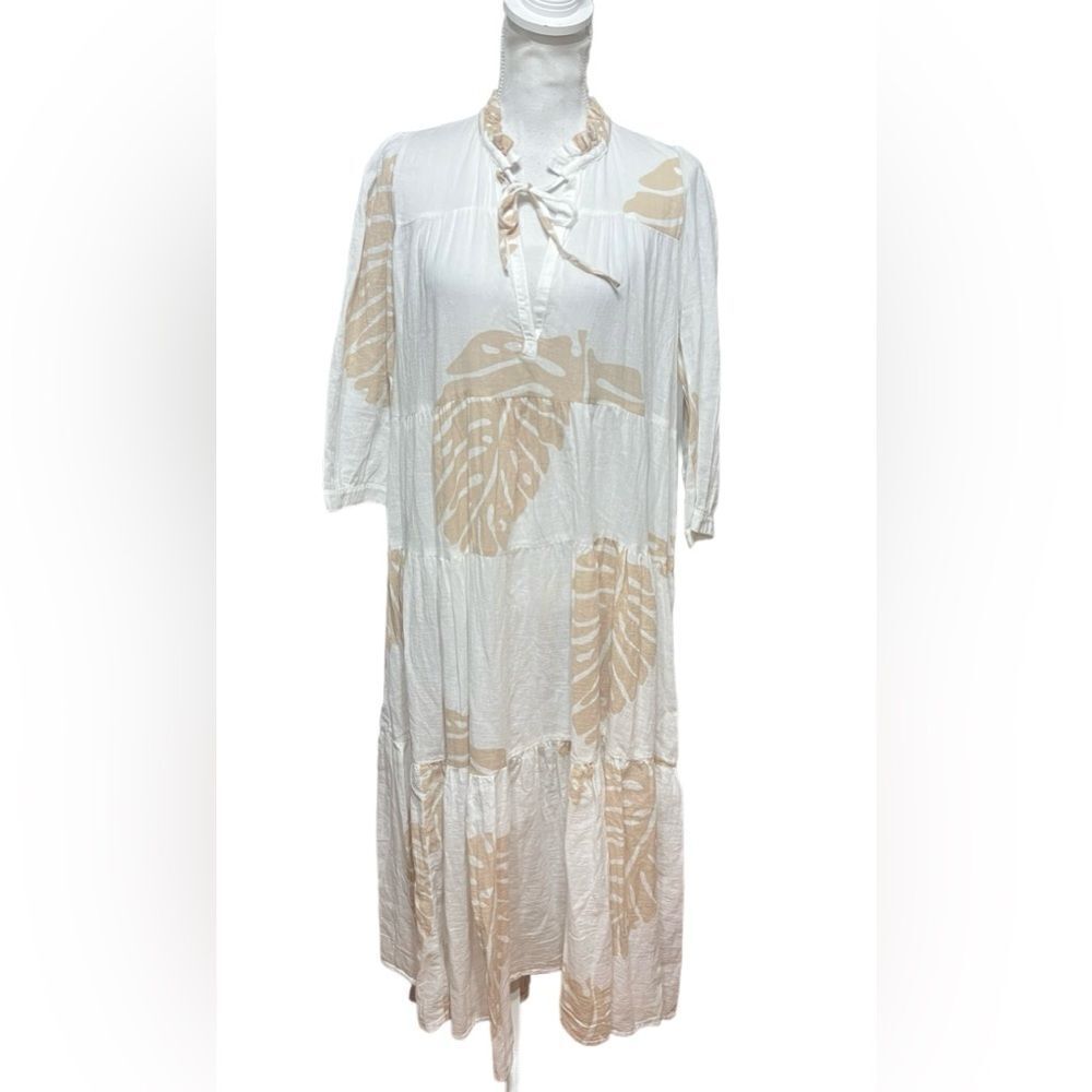 Honorine Giselle Cotton Gauze Maxi‎ Dress large leaf print